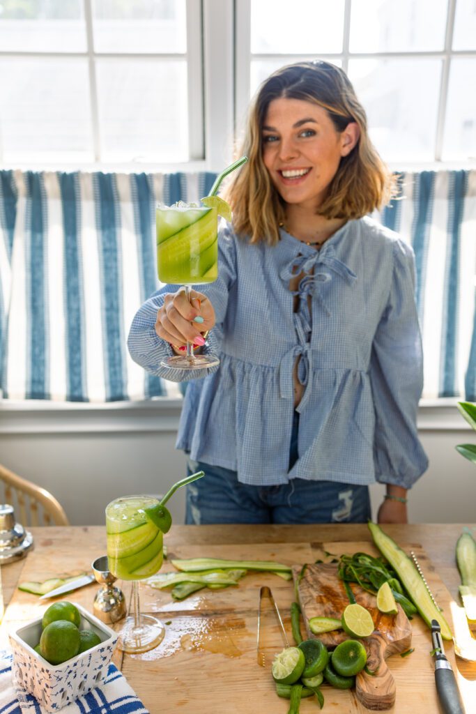 Clare Sullivan with a Summer Cucumber Lime Margarita