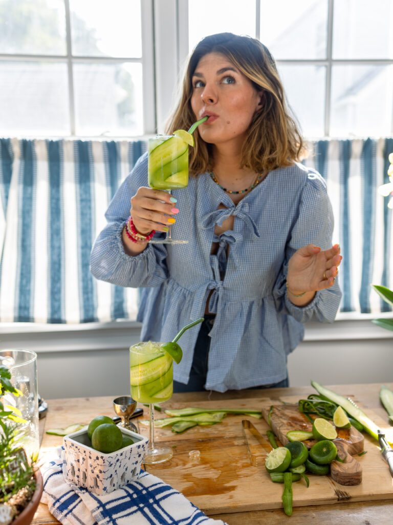 Clare Sullivan with a Summer Cucumber Lime Margarita