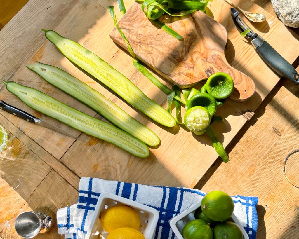 Ingredients for a Cucumber Lime Margarita by Clare Sullivan